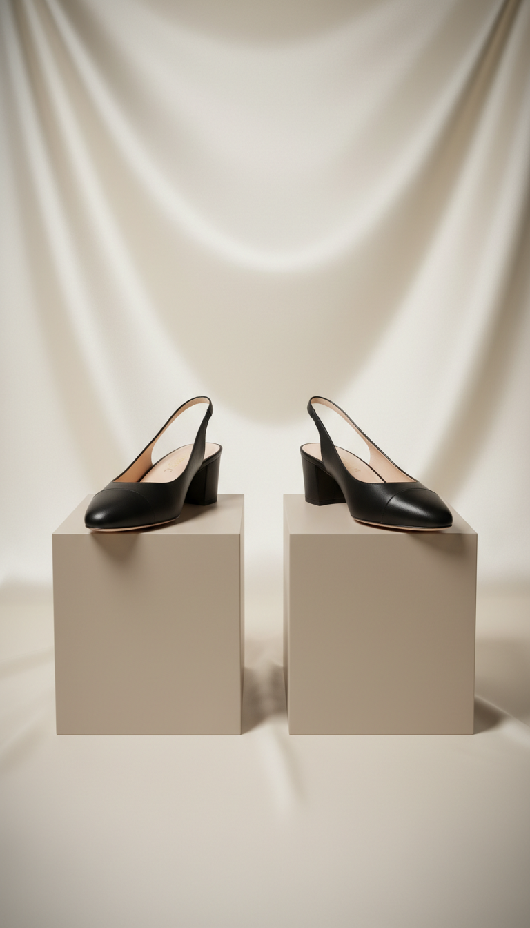 Black Leather Slingback Pump