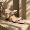 Light Beige Embossed Sculptural Hollow-Heel Sandals