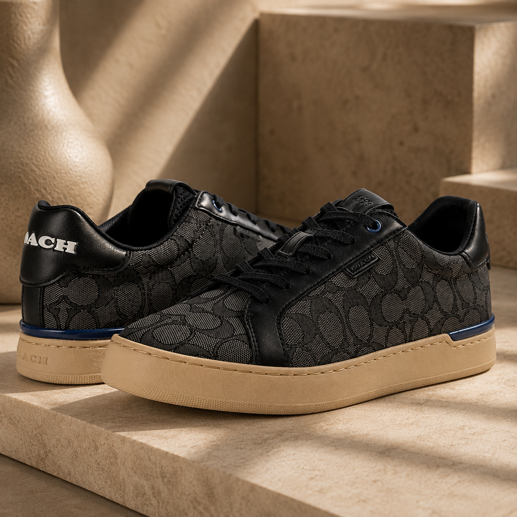 Grey Signature Jacquard & Leather Low-Top Sneakers