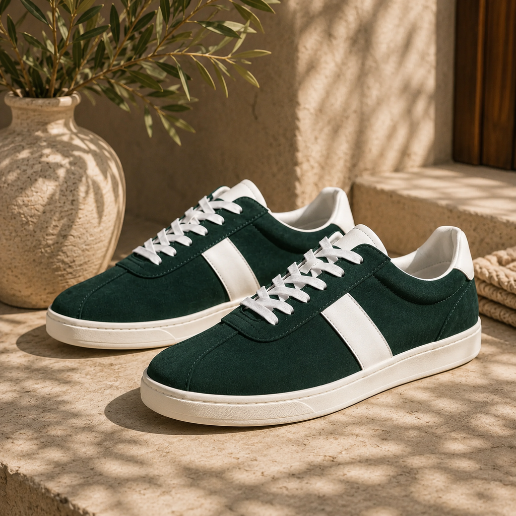 Forest Green Faux Suede Side-Stripe Low-Top Sneakers