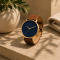 Navy Dial Gold-Tone Leather Strap Watch