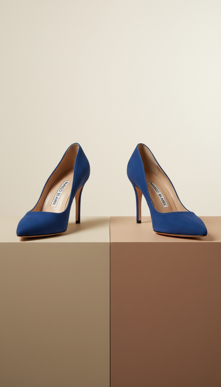 Blue Suede Pointed-Toe Heel