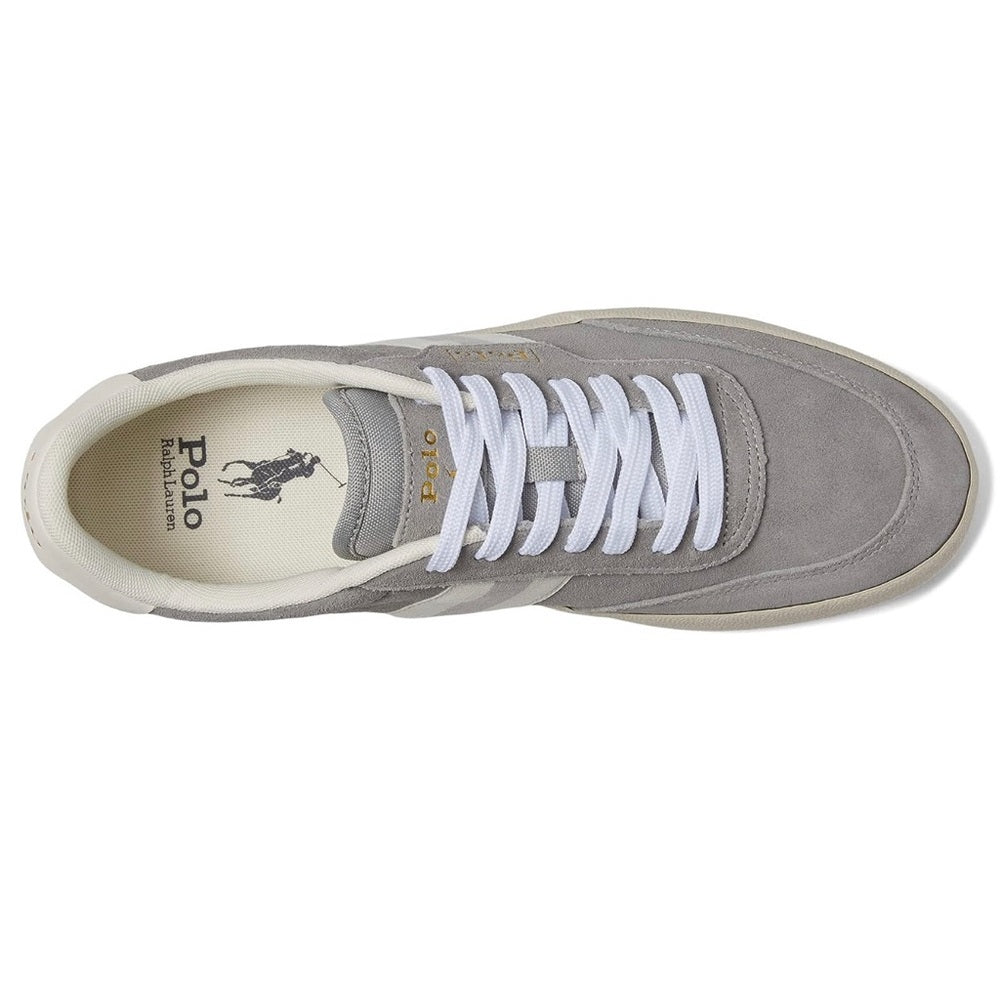Grey & White Leather Mixed-Media Court Sneakers