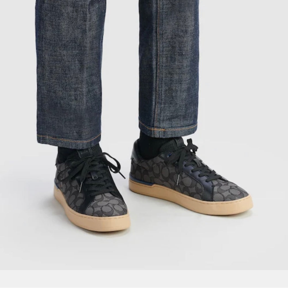 Grey Signature Jacquard & Leather Low-Top Sneakers