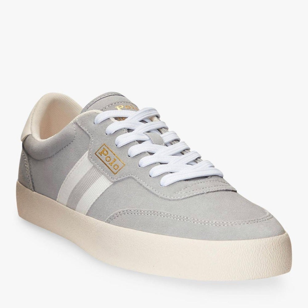 Grey & White Leather Mixed-Media Court Sneakers