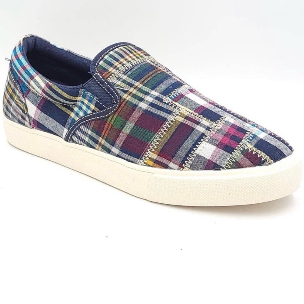 Multicolor Cotton Canvas Plaid Slip-On Sneakers