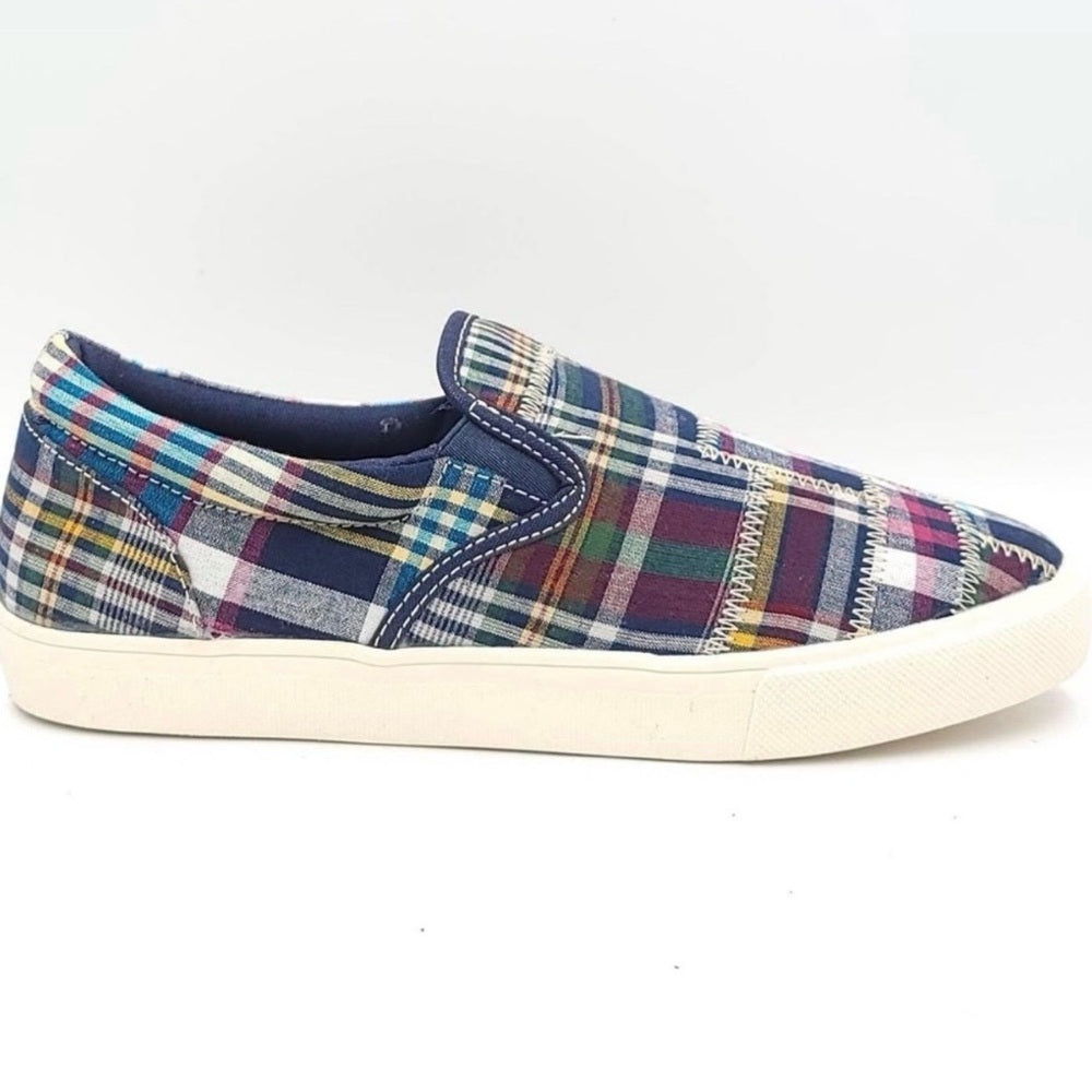 Multicolor Cotton Canvas Plaid Slip-On Sneakers