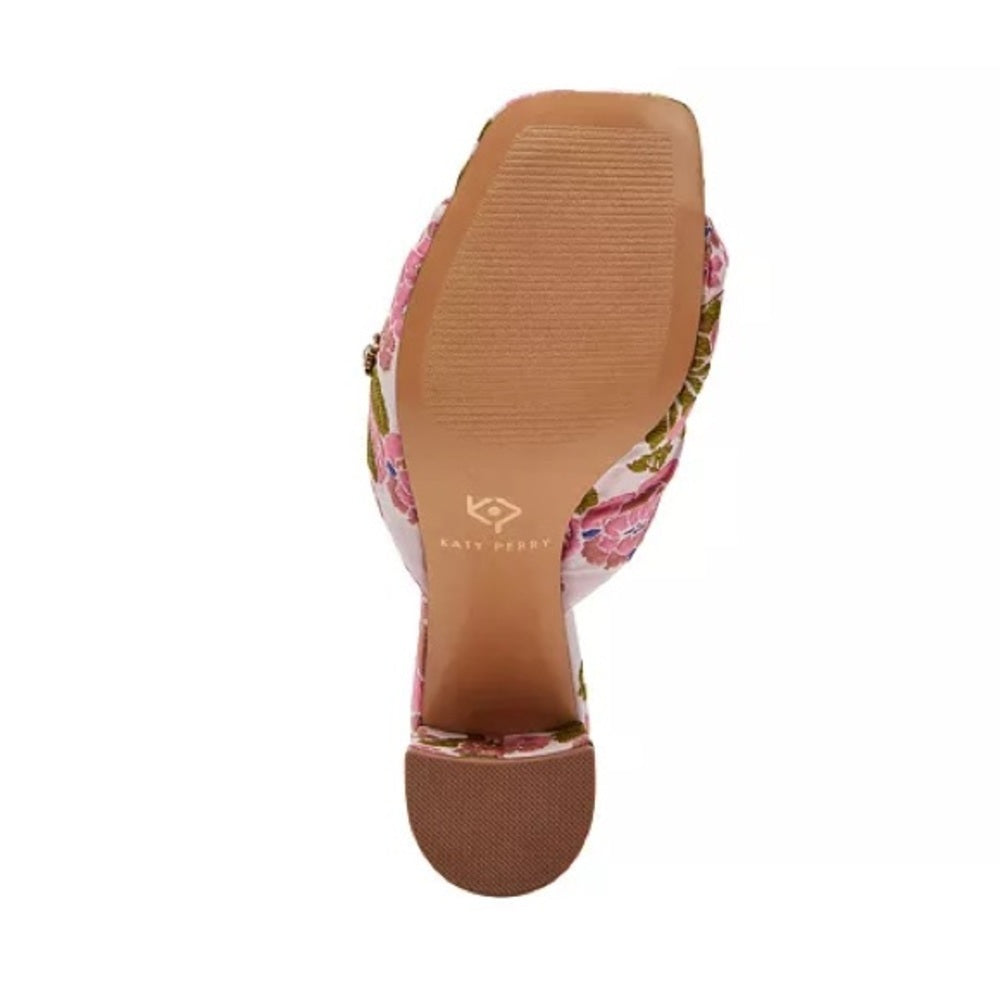 Pink Floral Jacquard Knotted Block-Heel Sandals