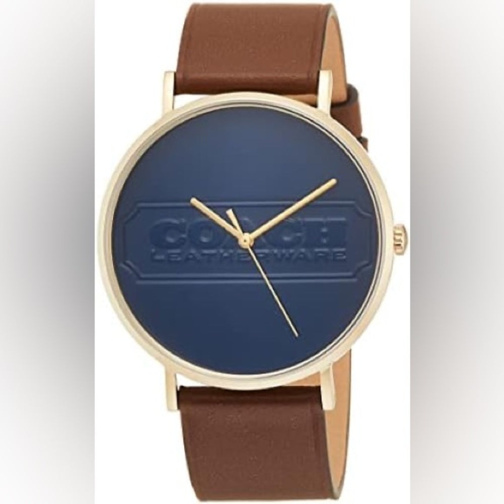 Navy Dial Gold-Tone Leather Strap Watch