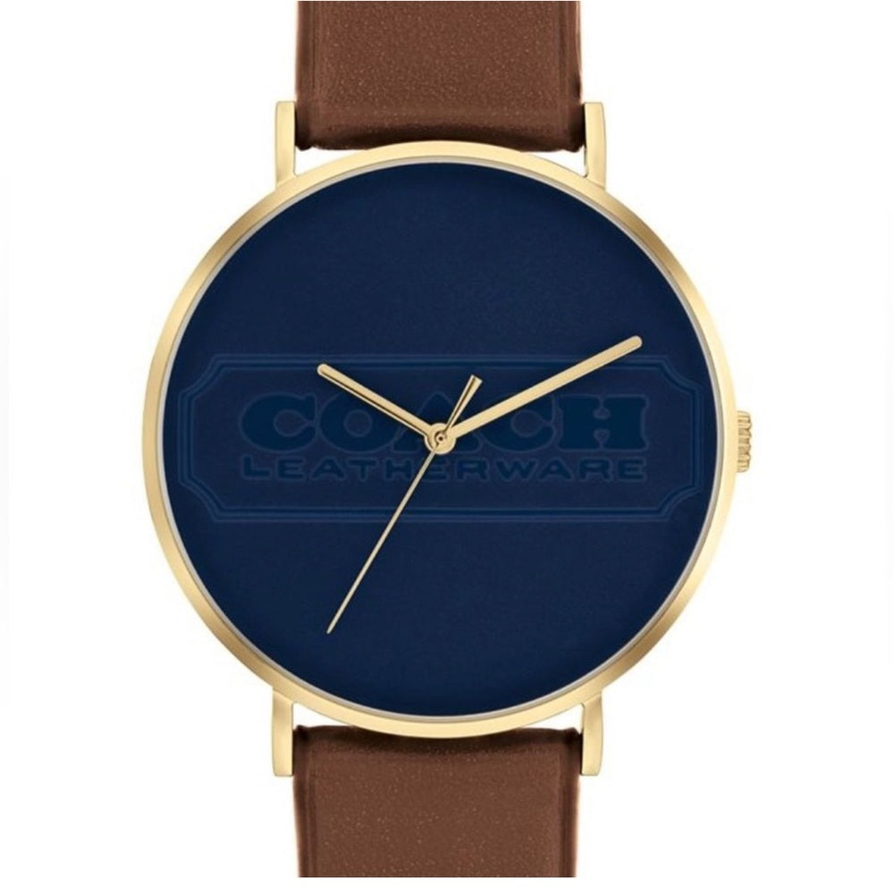 Navy Dial Gold-Tone Leather Strap Watch
