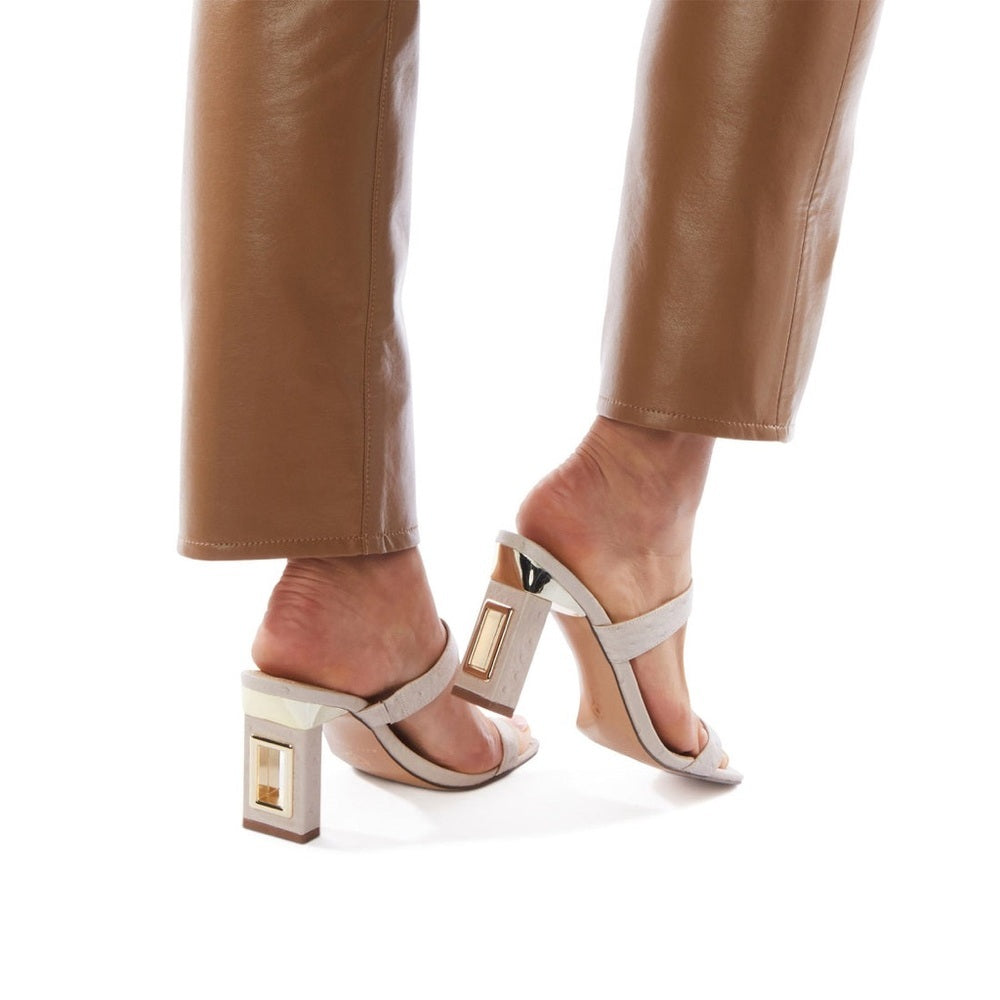 Light Beige Embossed Sculptural Hollow-Heel Sandals