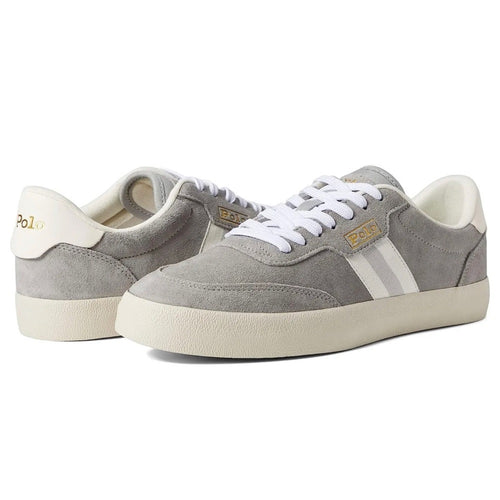 Grey & White Leather Mixed-Media Court Sneakers