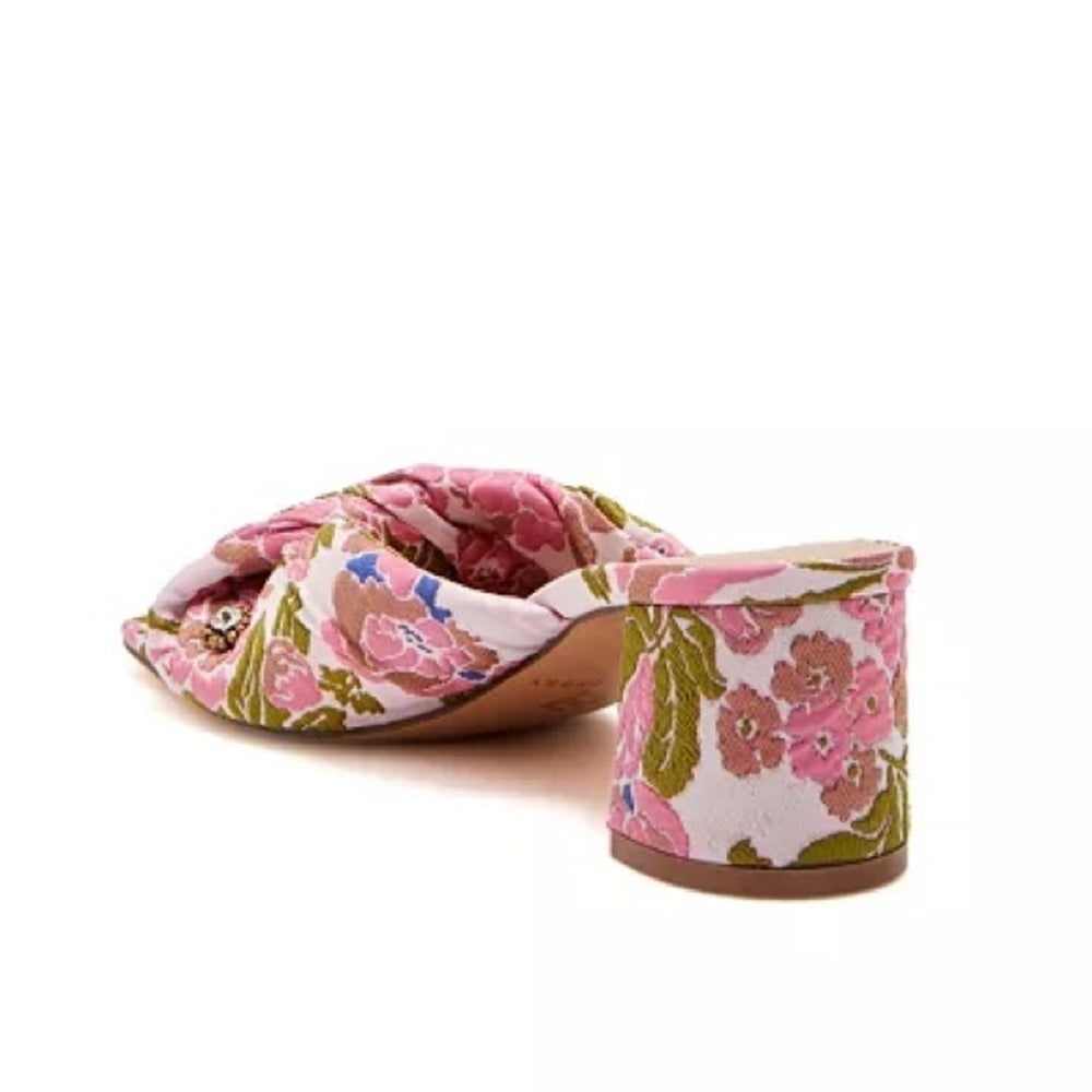 Pink Floral Jacquard Knotted Block-Heel Sandals
