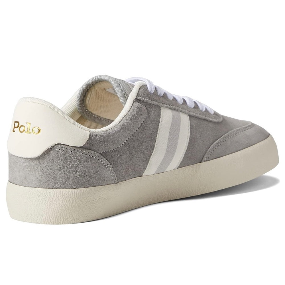 Grey & White Leather Mixed-Media Court Sneakers