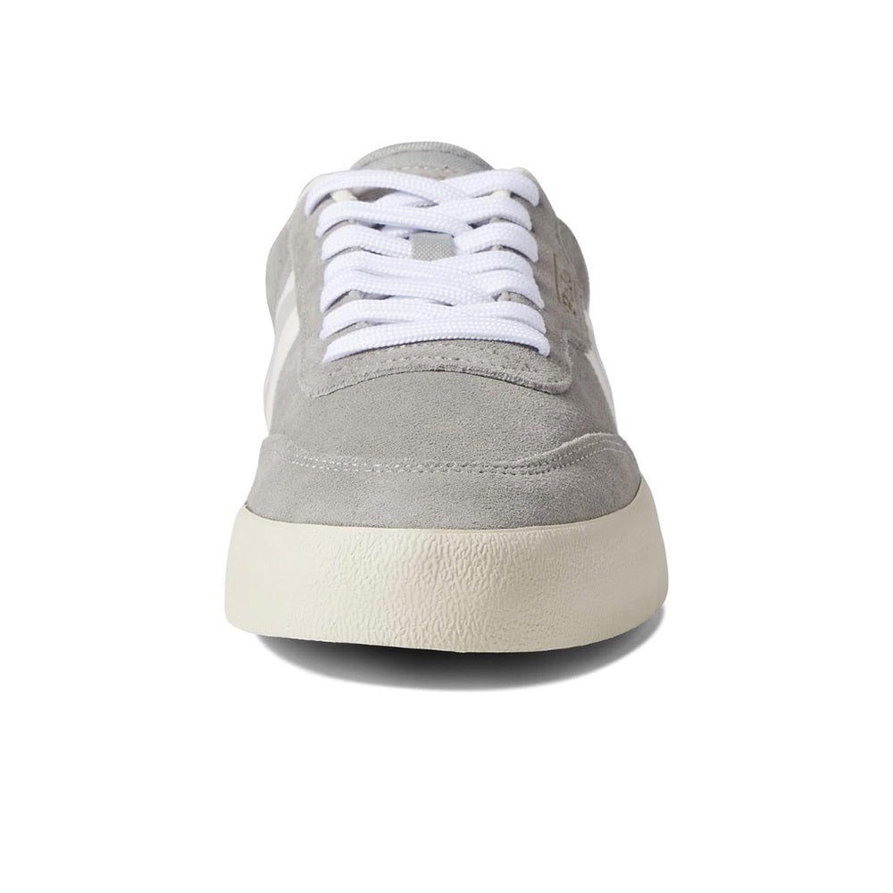Grey & White Leather Mixed-Media Court Sneakers